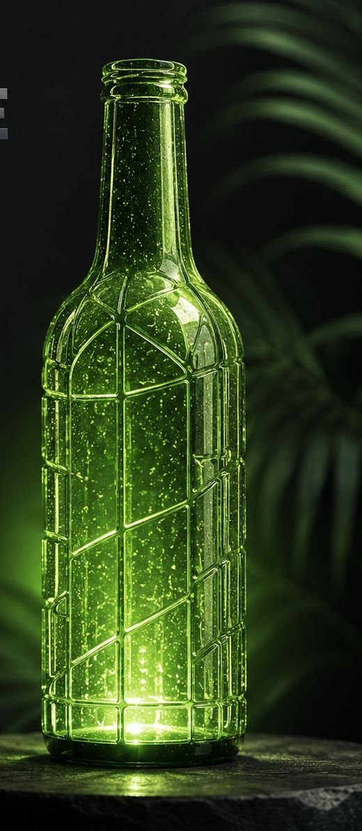 A glass bottle glowing green